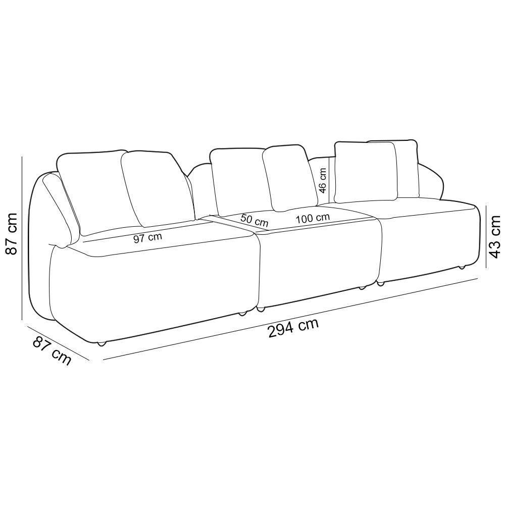 Sofá 4 Lugares Para Sala De Estar Living 294cm Arlo F04 Linho Bege - Lyam Decor - 5