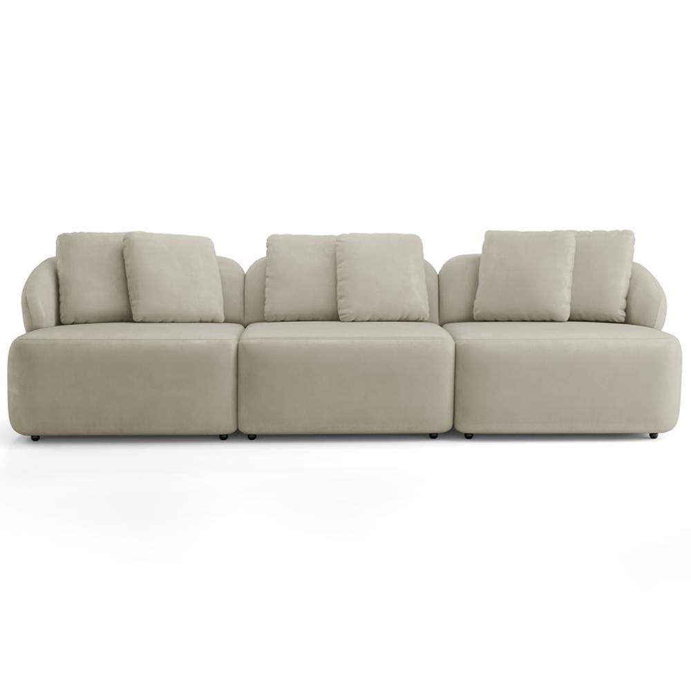 Sofá 3 Lugares Para Sala De Estar Living 234cm Arlo F04 Veludo Bege - Lyam Decor - 7