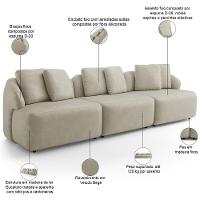 Sofá 3 Lugares Para Sala De Estar Living 234cm Arlo F04 Veludo Bege - Lyam Decor