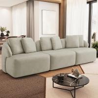 Sofá 4 Lugares Para Sala De Estar Living 294cm Arlo F04 Veludo Bege - Lyam Decor - 7