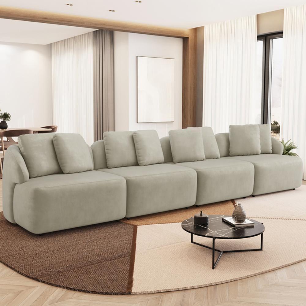 Sofá 4 Lugares Para Sala De Estar Living 314cm Arlo F04 Veludo Bege - Lyam Decor - 2