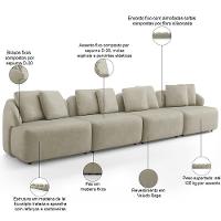 Sofá 4 Lugares Para Sala De Estar Living 314cm Arlo F04 Veludo Bege - Lyam Decor