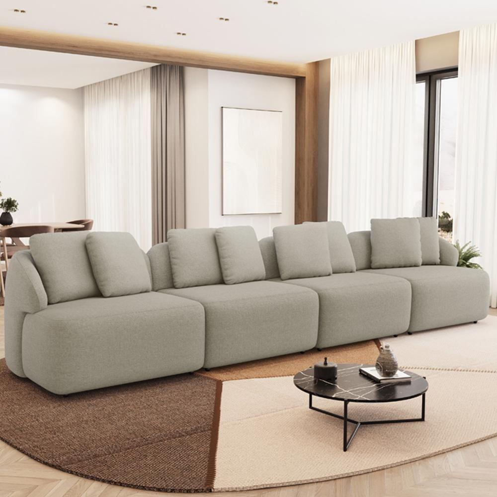 Sofá 5 Lugares Para Sala De Estar Living 394cm Arlo F04 Linho Bege - Lyam Decor - 2