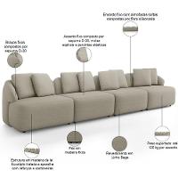 Sofá 5 Lugares Para Sala De Estar Living 394cm Arlo F04 Linho Bege - Lyam Decor