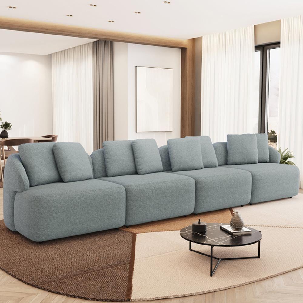 Sofá 5 Lugares Para Sala De Estar Living 394cm Arlo F04 Linho Cinza - Lyam Decor - 2