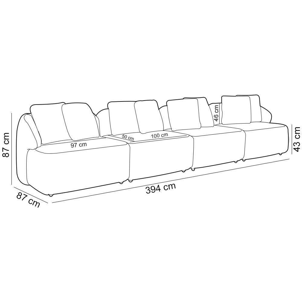 Sofá 5 Lugares Para Sala De Estar Living 394cm Arlo F04 Linho Cinza - Lyam Decor - 5