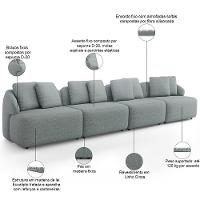 Sofá 5 Lugares Para Sala De Estar Living 394cm Arlo F04 Linho Cinza - Lyam Decor