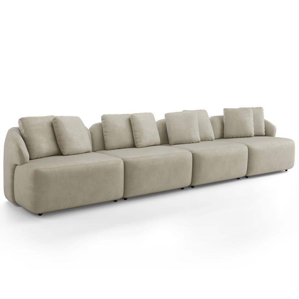Sofá 5 Lugares Para Sala De Estar Living 394cm Arlo F04 Veludo Bege - Lyam Decor - 1