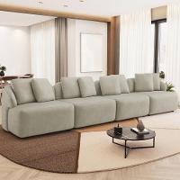 Sofá 5 Lugares Para Sala De Estar Living 394cm Arlo F04 Veludo Bege - Lyam Decor - 2