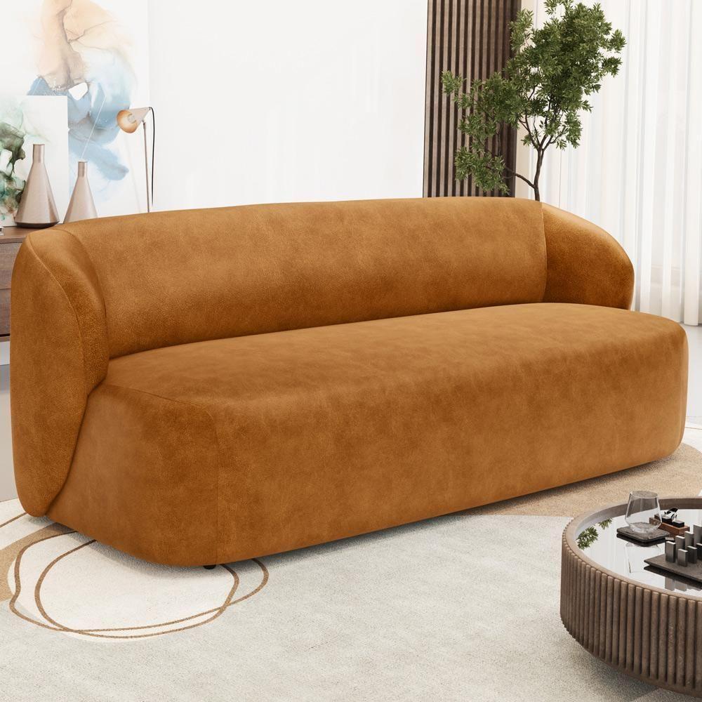 Sofá 2 Lugares Orgânico Para Sala De Estar Living 170cm Heidy F04 Couríssimo Whisky - Lyam Decor - 2