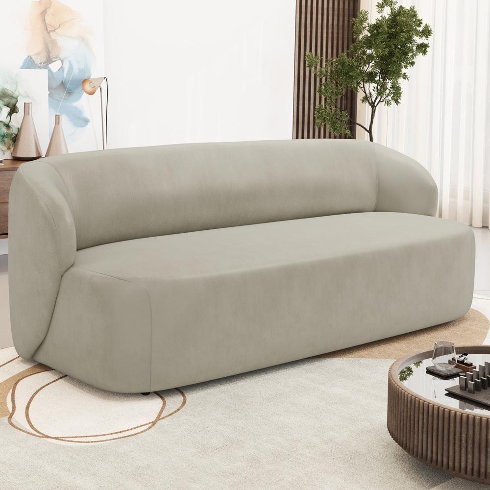 Sofá 2 Lugares Orgânico Para Sala De Estar Living 170cm Heidy F04 Veludo Bege - Lyam Decor - 2