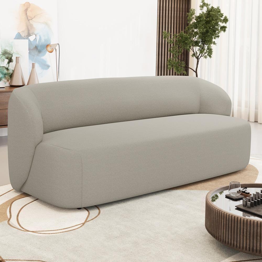 Sofá 3 Lugares Orgânico Para Sala De Estar Living 205cm Heidy F04 Linho Bege - Lyam Decor - 2