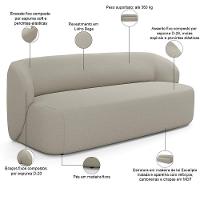 Sofá 3 Lugares Orgânico Para Sala De Estar Living 205cm Heidy F04 Linho Bege - Lyam Decor