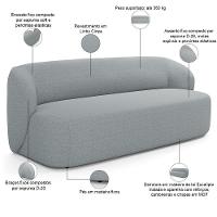 Sofá 3 Lugares Orgânico Para Sala De Estar Living 205cm Heidy F04 Linho Cinza - Lyam Decor