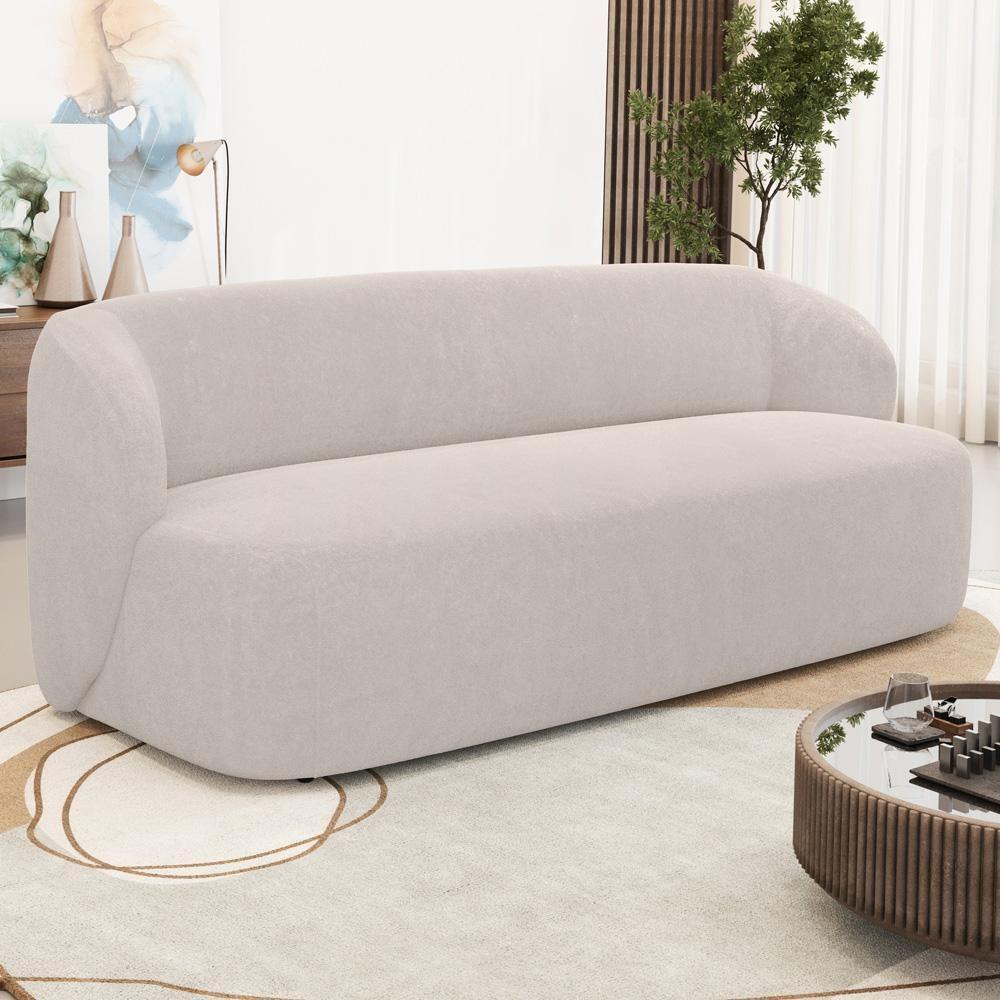 Sofá 3 Lugares Orgânico Para Sala De Estar Living 205cm Heidy F04 Bouclê Bege - Lyam Decor - 2