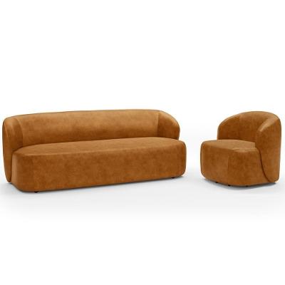 Sofá 3 Lugares 205cm Com Poltrona Giratória Orgânica Heidy F04 Couríssimo Whisky - Lyam Decor