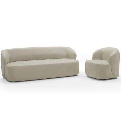 Sofá 3 Lugares 205cm Com Poltrona Giratória Orgânica Heidy F04 Veludo Bege - Lyam Decor