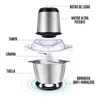 Processador Moedor Alimentos Elétrico Inox Com 4 Lâminas 2L 110V - 6