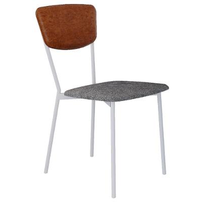 Cadeira Estofada Para Sala De Jantar Village Branco C01 Linho Prata Courino Caramelo - Lyam Decor