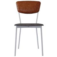 Cadeira Estofada Para Sala De Jantar Village Branco C01 Linho Prata Courino Caramelo - Lyam Decor - 3