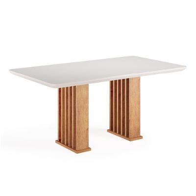 Mesa Sala De Jantar Tampo Com Vidro Mond 1,60m Madeirado/off White Viero