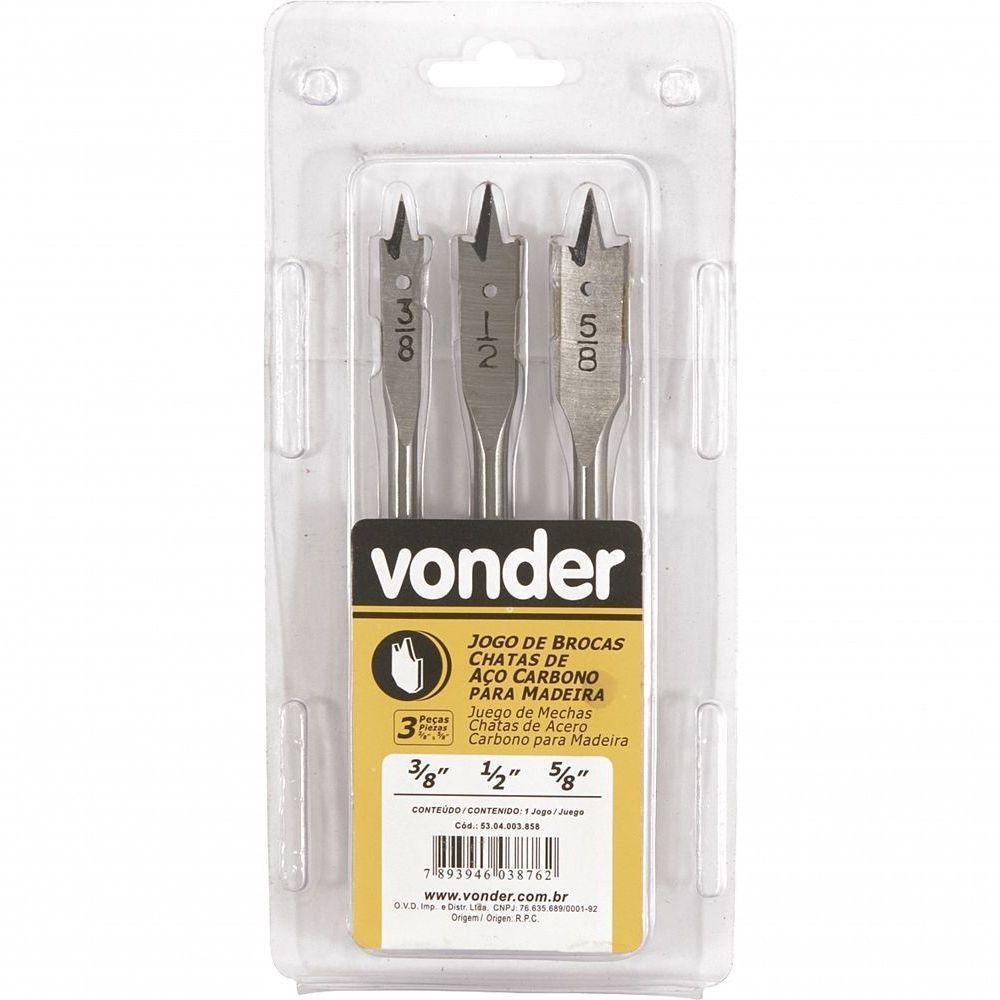 Jogo Broca Chata Aço Carbono 3-8 -1-2 -5-8 Madeira Vonder - 2