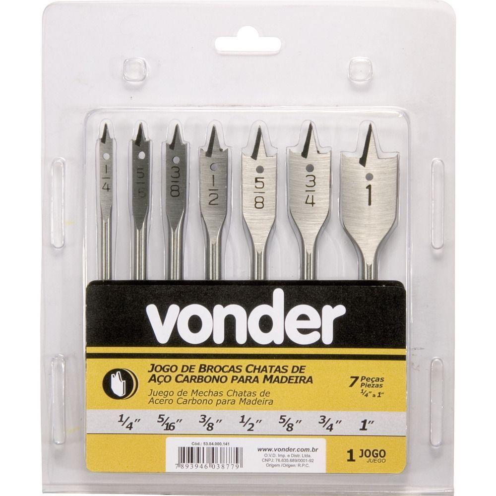 Jogo Broca Chata Aço Carbono 1-4-1 Para Mad Com 7 Pç Vonder - 1