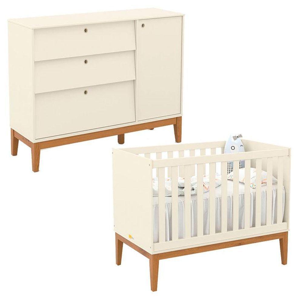 Berço Americano E Cômoda Sapateira Unique Off White Eco Wood - Matic - 1