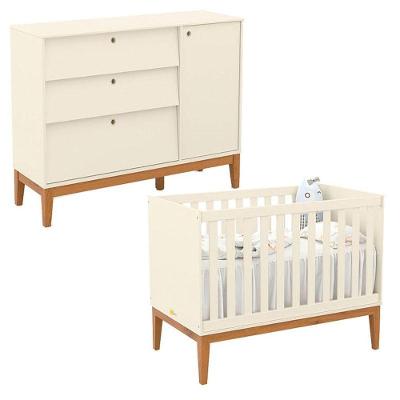 Berço Americano E Cômoda Sapateira Unique Off White Eco Wood - Matic