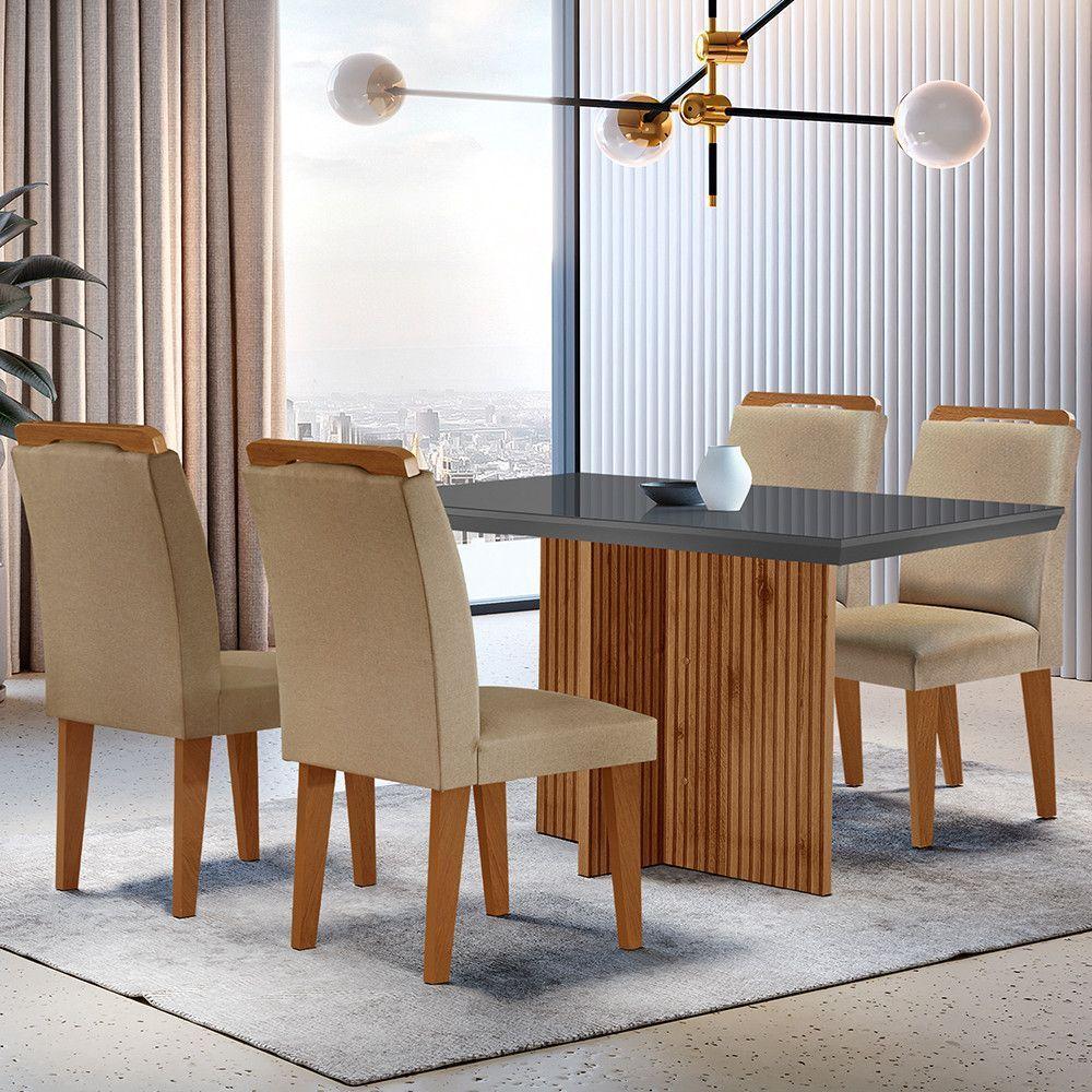 Sala De Jantar Mesa Olímpia 120cm Mdf Vidro Canto Reto Com 4 Cadeiras Turim / Grafite / Imbuia - 1
