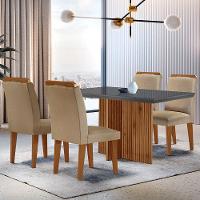 Sala De Jantar Mesa Olímpia 120cm Mdf Vidro Canto Reto Com 4 Cadeiras Turim / Grafite / Imbuia - 1