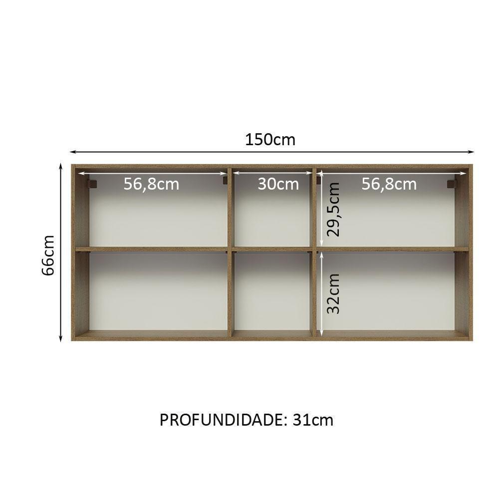 Armário Aéreo 150 Cm 2 Portas E 2 Nichos Rustic/branco - 9