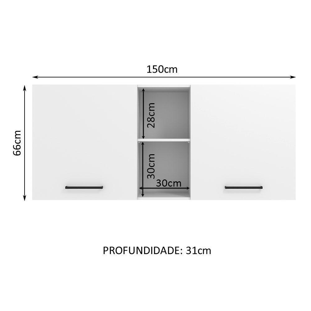 Armário Aéreo 150 Cm 2 Portas E 2 Nichos Branco Branco - 8