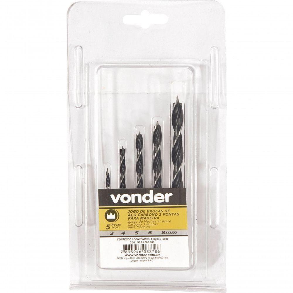 Jogo Broca 3 Pontas Aço Carbono 3 à 8mm Para Madeira Com 5 P - 1