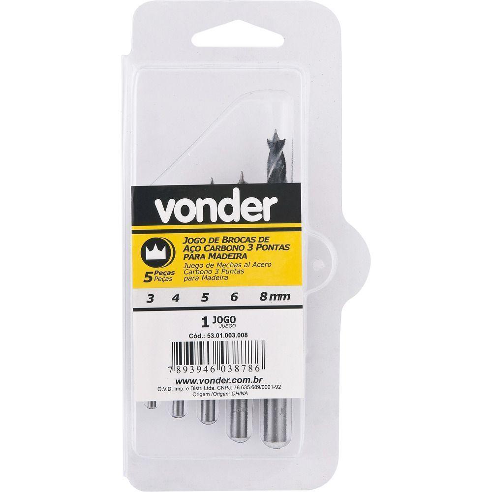 Jogo Broca 3 Pontas Aço Carbono 3 à 8mm Para Madeira Com 5 P - 2