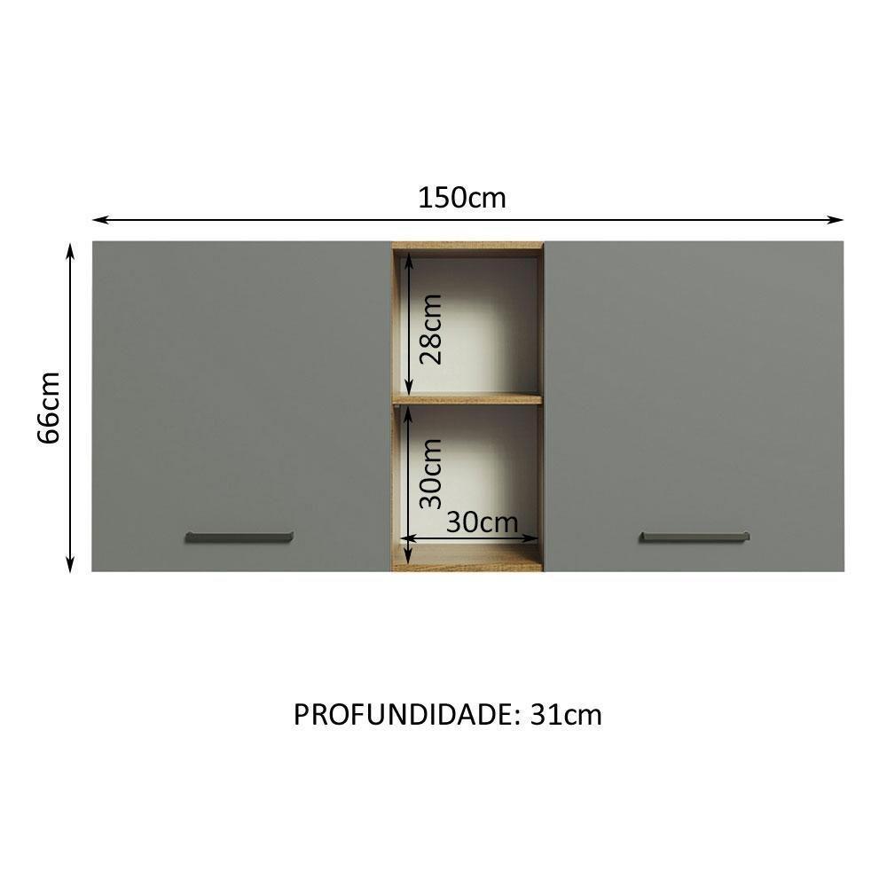 Armário Aéreo 150 Cm 2 Portas E 2 Nichos Rustic/Cinza - 9