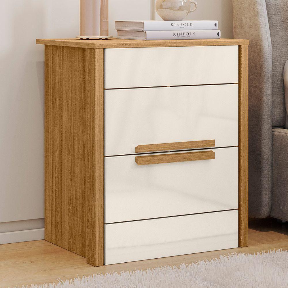 Mesa De Cabeceira Dhara 2 Gavetas 51 Cm Freijo Off White Moval Freijo Off White - 2