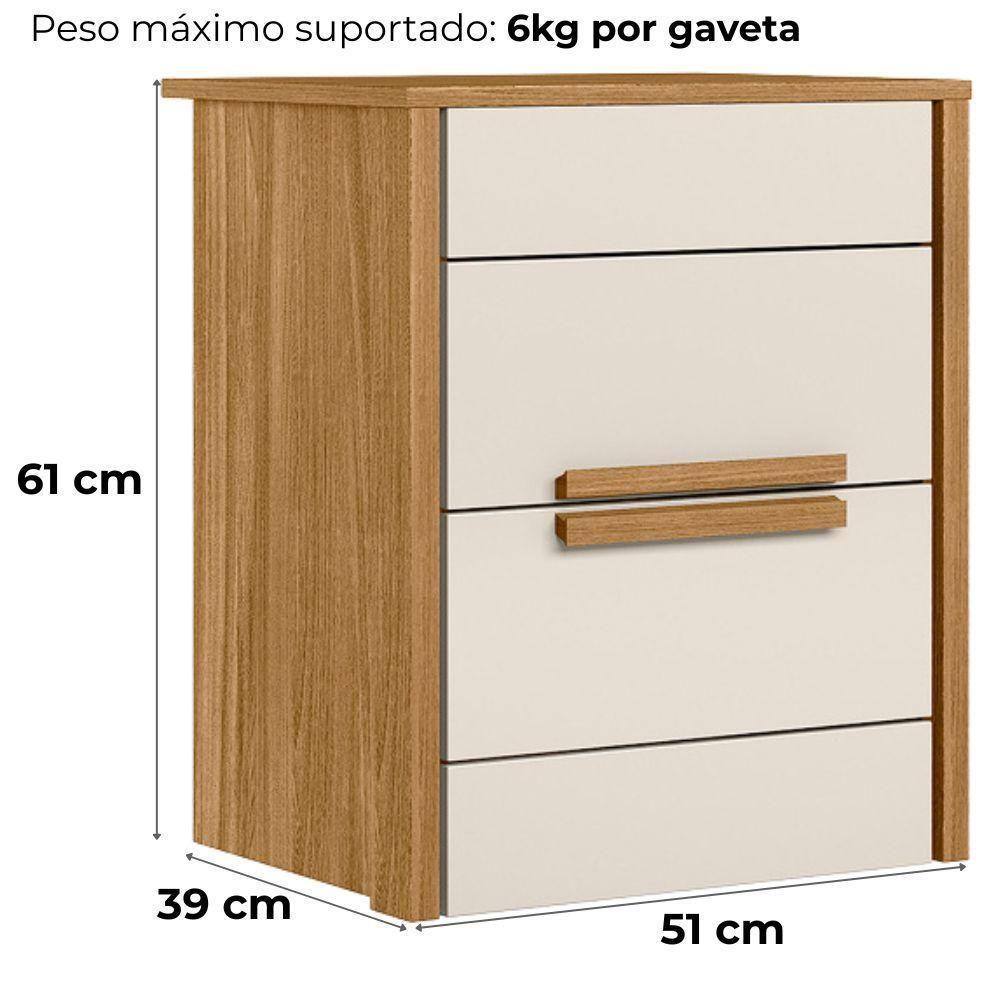 Mesa De Cabeceira Dhara 2 Gavetas 51 Cm Freijo Off White Moval Freijo Off White - 3
