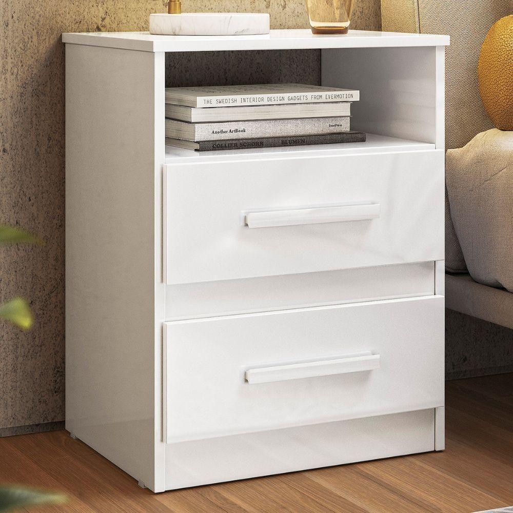 Mesa De Cabeceira Apolo 2 Gavetas 46 Cm Branco Flex Moval Branco Flex - 2