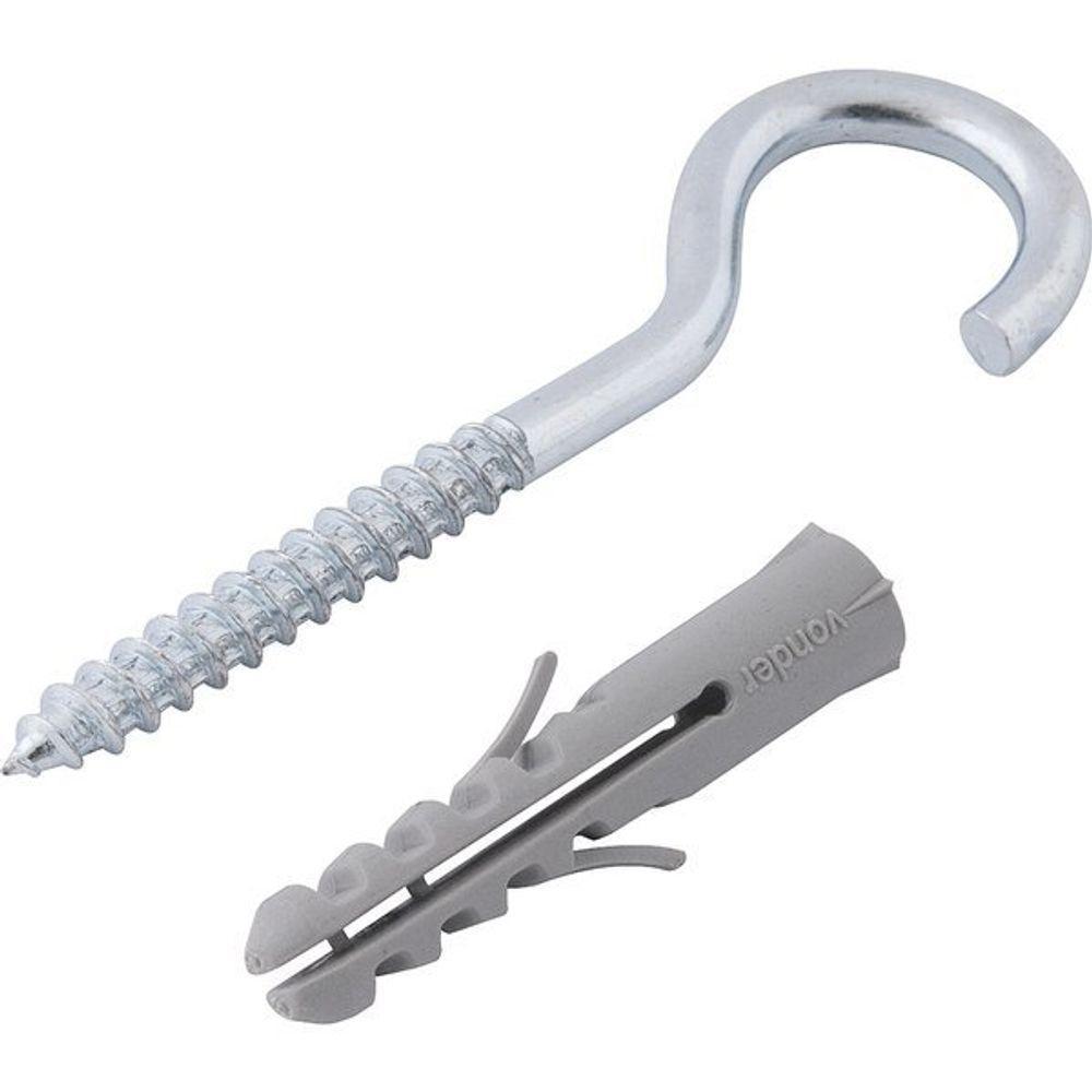 Gancho 5,5x70mm Zincado Com Bucha 8mm G-8 Com 100 Peças Vonder - 1