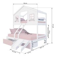 Beliche Casal/ Solteiro Casinha Sonhos 02 Gavetas Rosa Kit Escada/ Escorregador Madeira Maciça Branco/ Rosa Megamobilia - 2