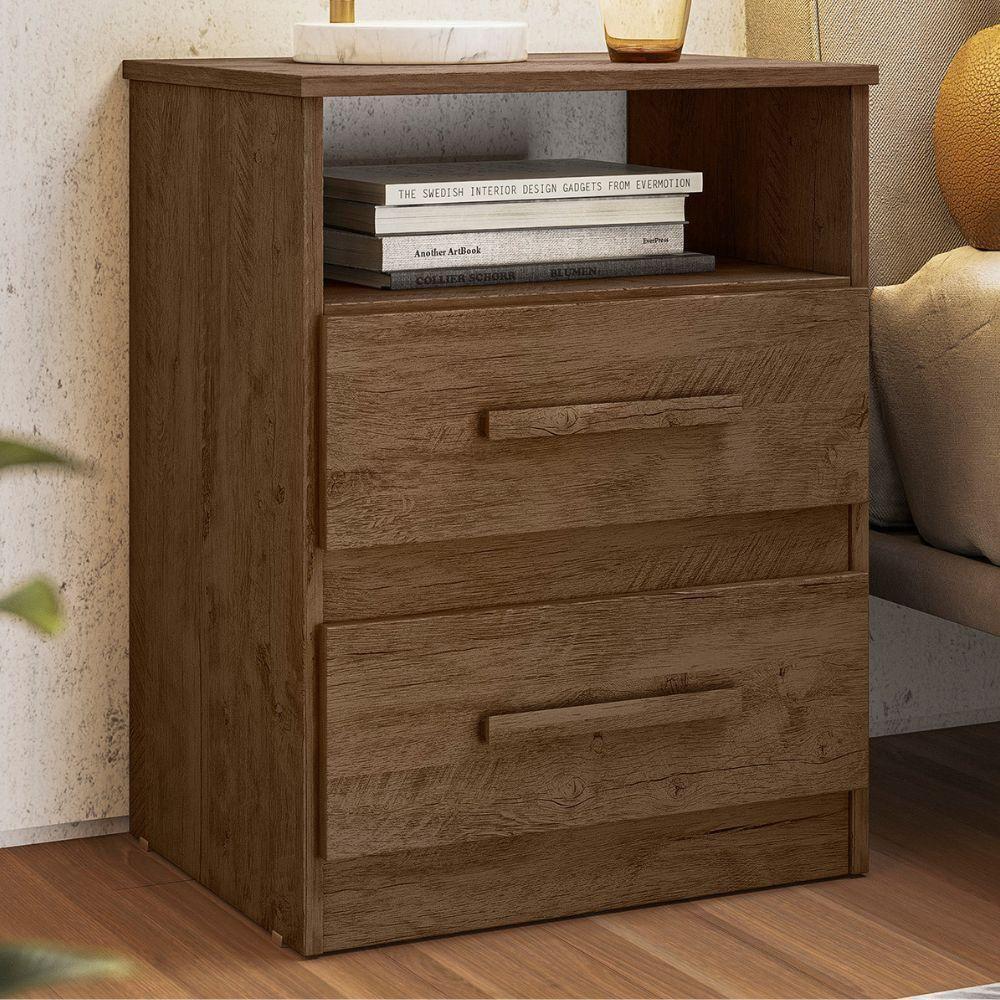Mesa De Cabeceira Apolo 2 Gavetas 46 Cm Castanho Wood Flex Moval Castanho Wood Flex - 2