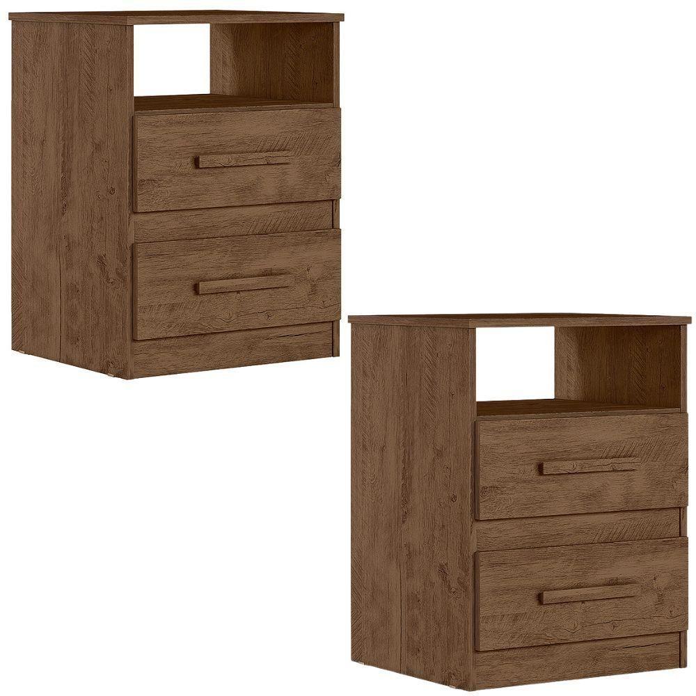 Kit 2 Mesas De Cabeceira Apolo 2 Gavetas 46 Cm Castanho Wood Flex Moval Castanho Wood Flex - 1