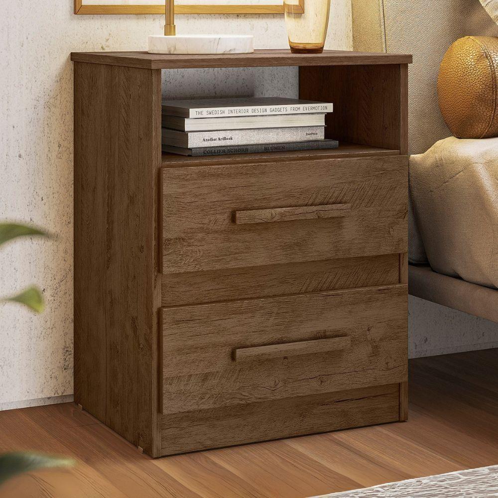 Kit 2 Mesas De Cabeceira Apolo 2 Gavetas 46 Cm Castanho Wood Flex Moval Castanho Wood Flex - 7