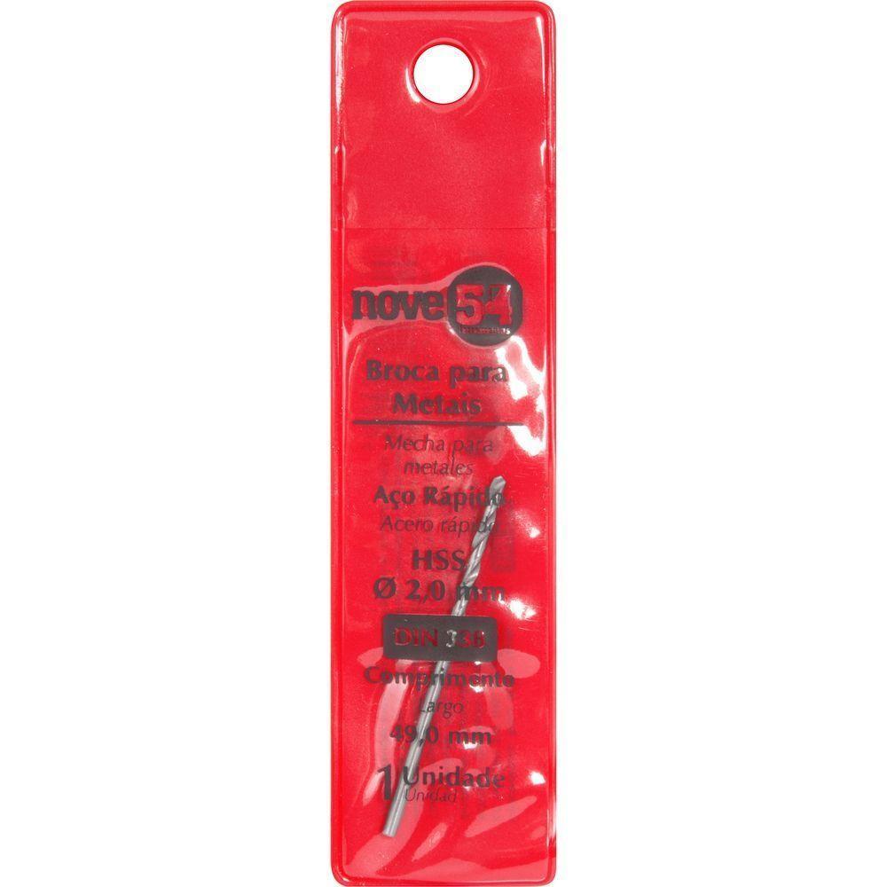 Broca De Aço Rápido 2,0 Mm Din338 Hss Encartelada Nove54 - 2