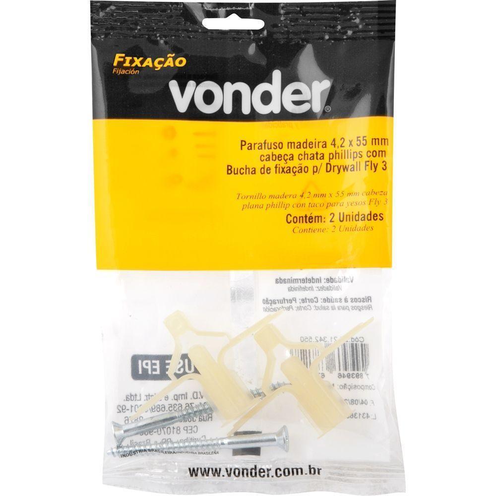 Parafuso Madeira Phillips 4,2x55mm C Bucha Nylon Fly3 Vonder - 3