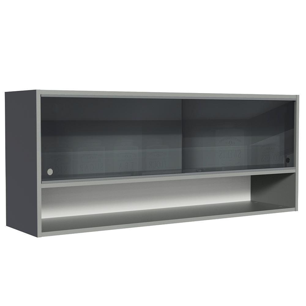 Armário Aéreo 2 Portas De Correr De Vidro Neutral E 1 Nicho Cinza Nice Madesa Cinza - 1