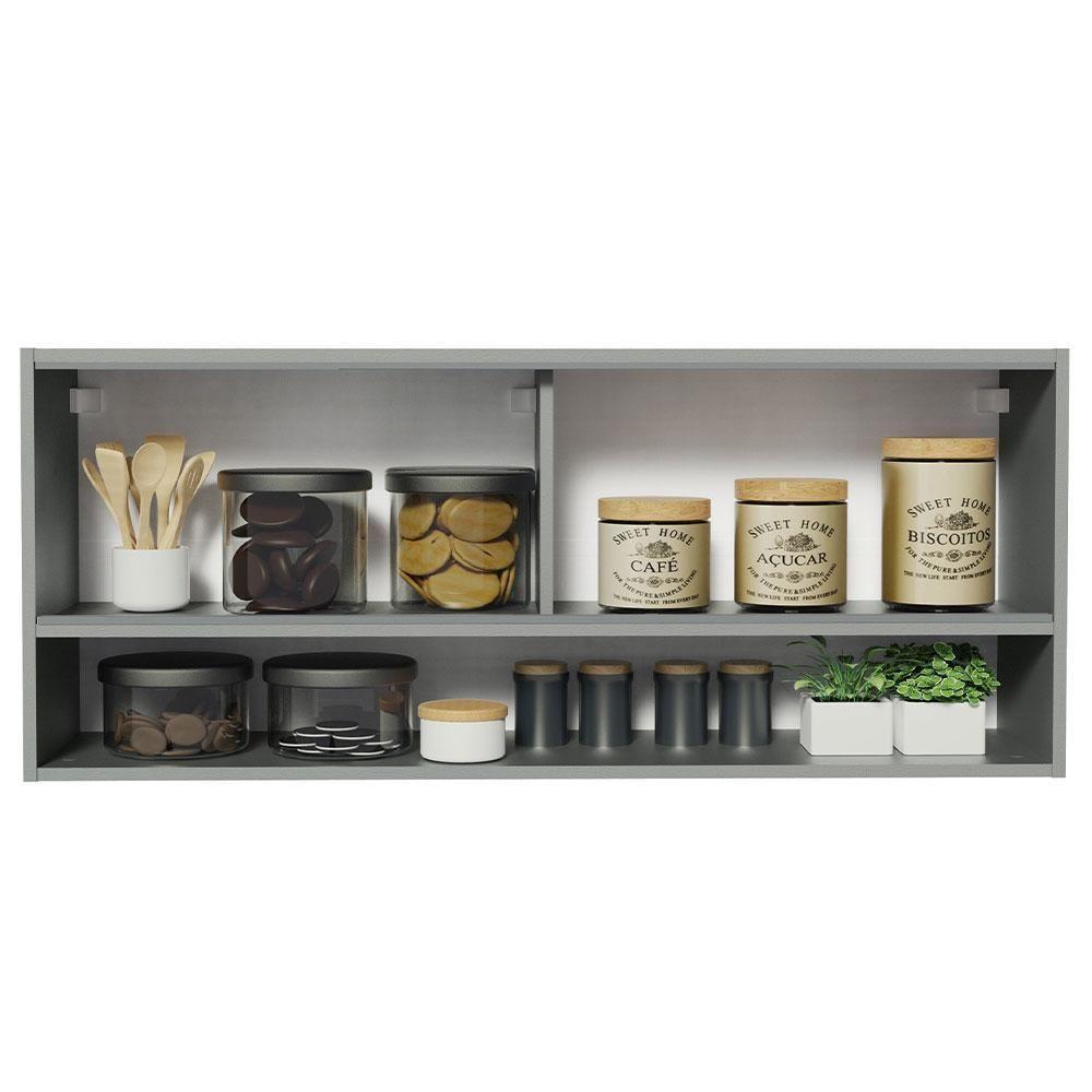 Armário Aéreo 2 Portas De Correr De Vidro Neutral E 1 Nicho Cinza Nice Madesa Cinza - 2