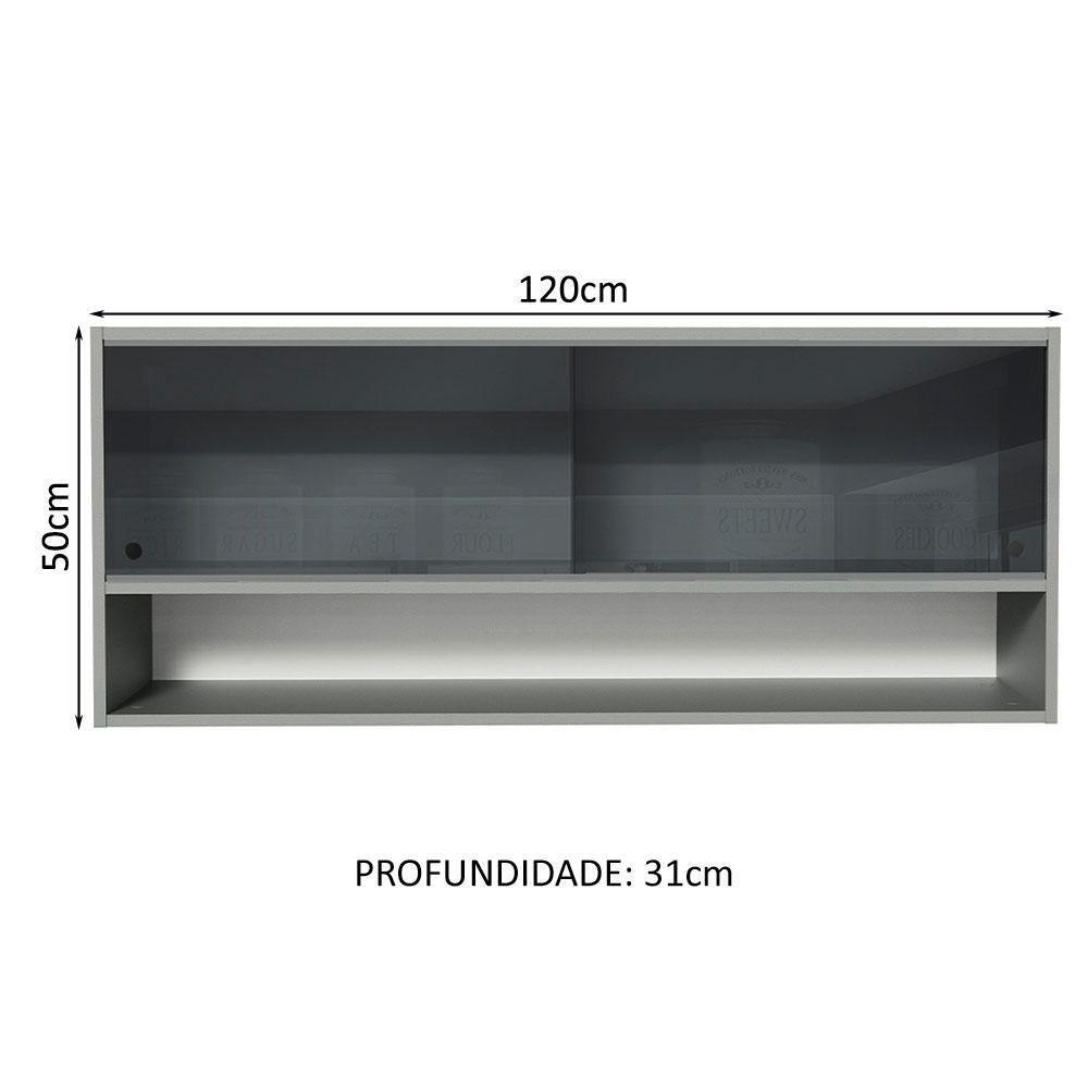 Armário Aéreo 2 Portas De Correr De Vidro Neutral E 1 Nicho Cinza Nice Madesa Cinza - 10