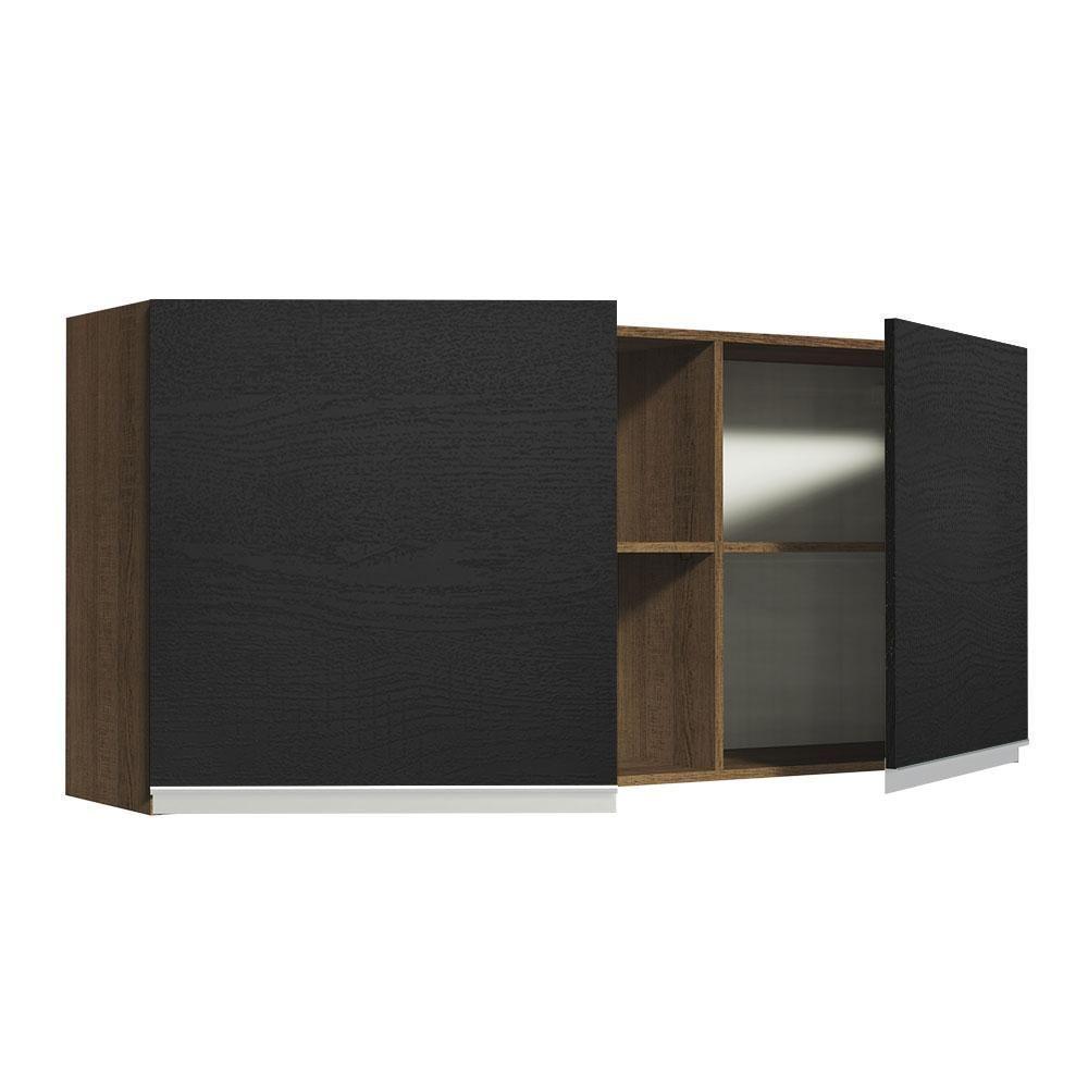 Armário Aéreo 150 Cm 2 Portas E 2 Nichos Rustic/Preto - 6